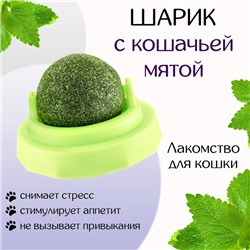 Игрушка для кошек из кошачьей мяты "Вращающийся шарик" на основании, 5 х 4 см, зелёная