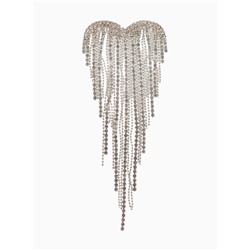 Брошь «Сердце» водопад страз, белая в серебре