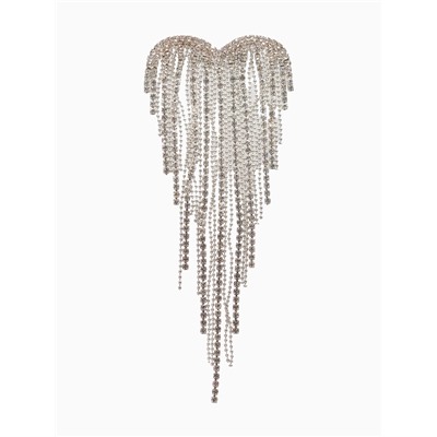 Брошь «Сердце» водопад страз, белая в серебре