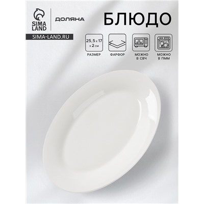 Блюдо овальное c утолщённым краем Доляна White Label, 25.5×17×2 см, фарфор, белое