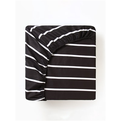 Простыня на резинке Этель 160*200*25 см "Black stripes", 100% хлопок, поплин, 125 гр/м2