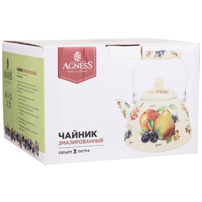 ЧАЙНИК AGNESS  ЭМАЛИРОВАННЫЙ, СЕРИЯ "ФРУКТЫ" 3 Л