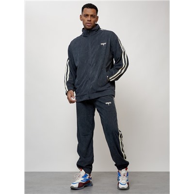 Спортивный костюм мужской модный из микровельвета темно-серого цвета 15015TC