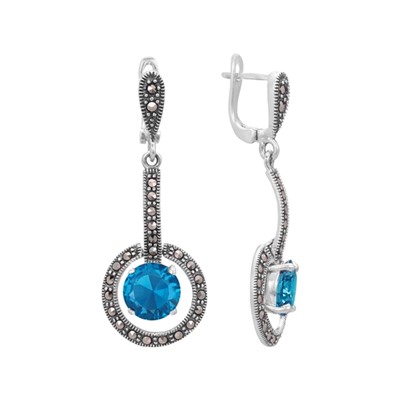 Серьги 'Орбита' с фианитом и марказитами ТАСН.260Ф5N