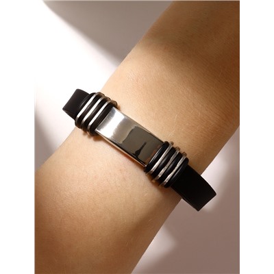 Браслет унисекс «Стиль» прямоугольник с тройными вставками, цвет чёрный с серебром, 23 см