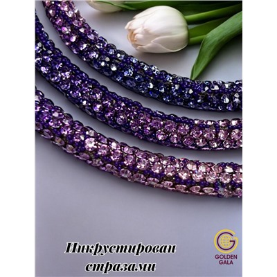 Пояс женский со стразами и цепочкой модель 28 розово-фиолетовый