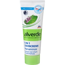 alverde NATURKOSMETIK 5 в 1 Зубная паста Nanaminze, 75 мл