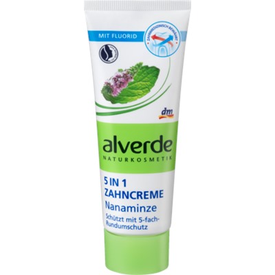 alverde NATURKOSMETIK 5 в 1 Зубная паста Nanaminze, 75 мл