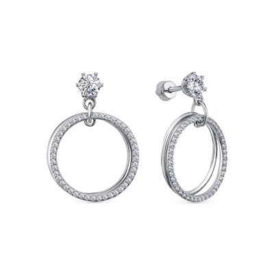 Серьги с фианитом родированные серебро 925*