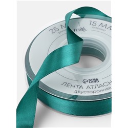 Лента атласная TEIRA, двухсторонняя, 15 мм, 25±1 м, зелёная №0589