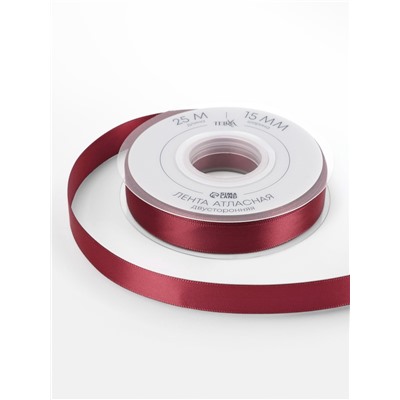 Лента атласная TEIRA, двухсторонняя, 15 мм, 25±1 м, бордовая №0789