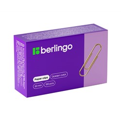 Скрепки 50мм, Berlingo, 100шт., золотистые, карт. упаковка