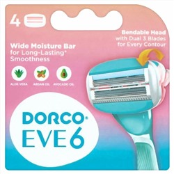DORCO EVE 6 (4 шт) NEW кассеты Женские, 3+3 лезвия, сгибаемая кассета, 12уп/48уп