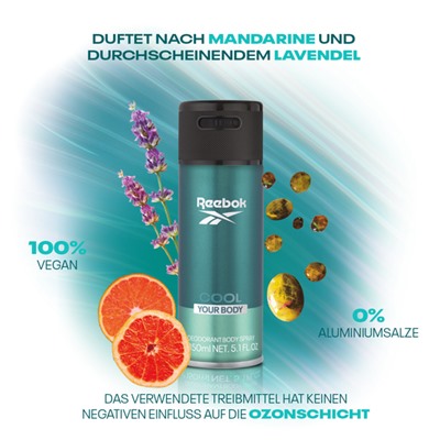 Reebok Men Cool Your Body Deodorant Spray, Рибок Дезодорант-спрей Cool для мужчин, 150 мл