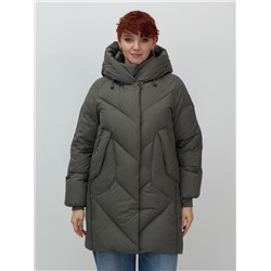 Пальто двубортная зимнее утепленное женское зеленого цвета 7732Z