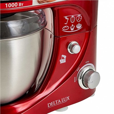 Миксер 1000 Вт с чашей 4 л планетарный многофункциональный DELTA LUX DL-5070Р красный