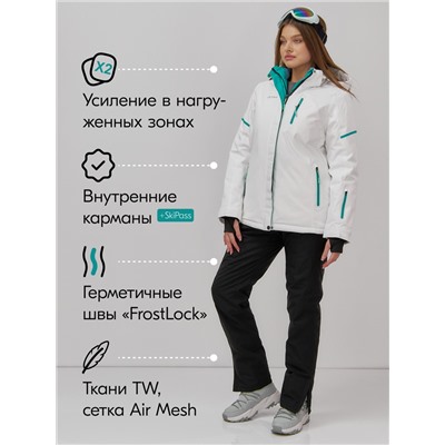 Горнолыжный костюм женский зимний белого цвета 001_1Bl