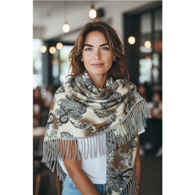 Косынка теплая на флисовой подкладке с бахромой Арт 2347/14