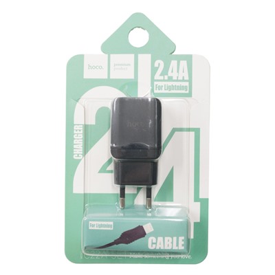 Сетевое зарядное устройство hoco C22А Lightning 2.4 A черное