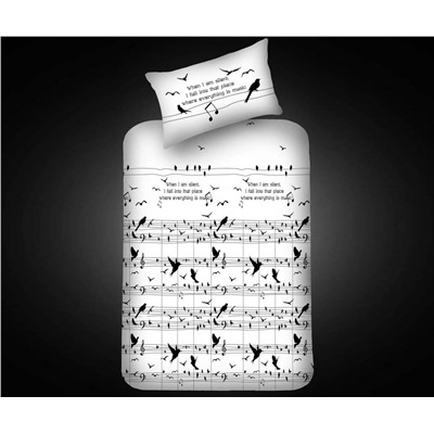 100x200 см. 1 сп. Простынь на Резинке с Наволочкой Бязь Поликоттон B&W Note