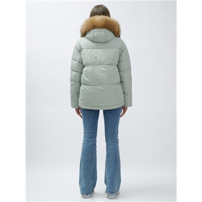 Куртка женская зимняя с мехом енот премиум класса зеленого цвета 3188Z