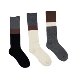 Japanese gray black and white stitching double -pin calf socks men and women in autumn cotton cotton long and knee socks show thin pile socks ins