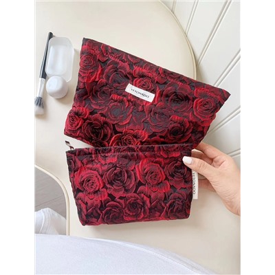 Cosmetic bag, shoulder bag, handheld small clutch bag, storage bag for traveling, flowered