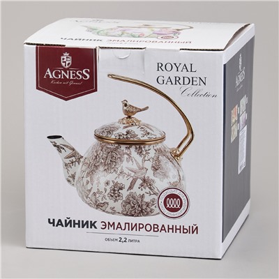 ЧАЙНИК ЭМАЛИРОВАННЫЙ AGNESS, СЕРИЯ ЯБЛОНЕВЫЙ САД, 2,2Л ПОДХОДИТ ДЛЯ ИНДУКЦИОН.ПЛИТ