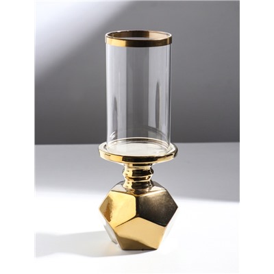 Подсвечник на 1 свечу «Грани», керамика, стекло, d=7.5 см, золото, 10.5×10.5×27 см