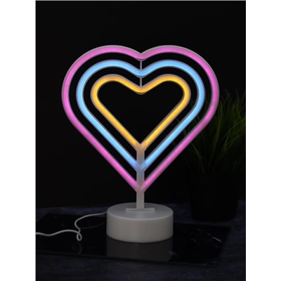 Неоновый LED ночник настольный "Native hearts", свечение mix (28*23 см)