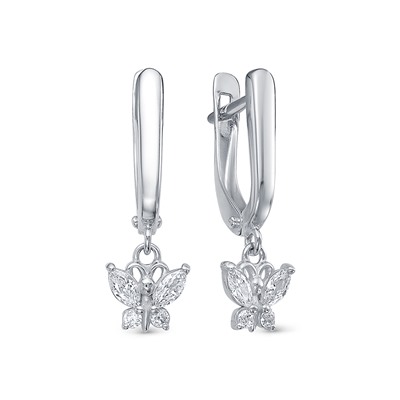 Серьги с фианитом родированные серебро 925*