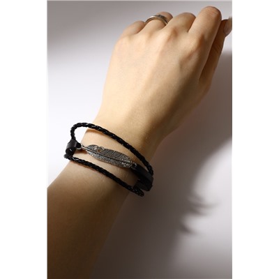 Браслет кожа «Атака» перо, чёрный в серебре, L=20.5 см