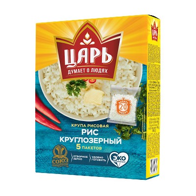 ЦАРЬ Крупа рис круглозерный в вар.пак 400гр в КОР