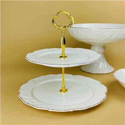 109-261 Двухъярусная этажерка  КРОКУС ЗОЛОТО в под.уп.(х12)Фарфор