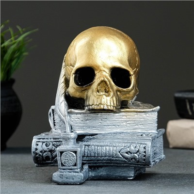Фигурка гипс «Череп с книгой», бронза с серебром, 19 см