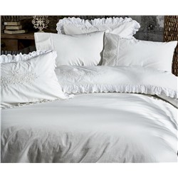 2 сп. Евро Комплект Постельного Белья Cotton Saten Elsa Krem XL - EcoCotton