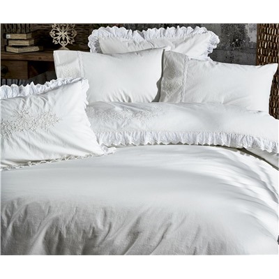 2 сп. Евро Комплект Постельного Белья Cotton Saten Elsa Krem XL - EcoCotton
