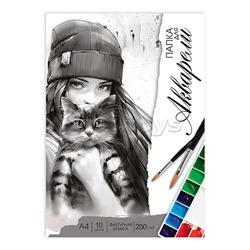 Папка для акварели 10 л, "Девушка с котом. Осень" А4 200 г/м²,
