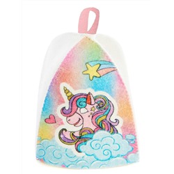 Шапка банная детская с принтом "Розовый единорог", войлок белый