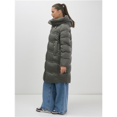 Пальто зимнее утепленное с капюшоном женское темно-зеленого цвета 7779TZ