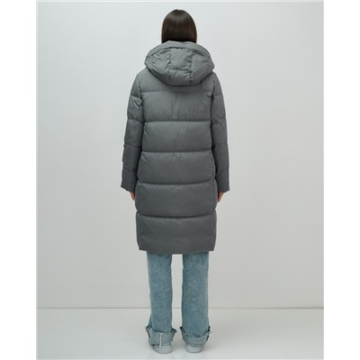 Пальто зимнее утепленное с капюшоном женское темно-серого цвета 7618TC
