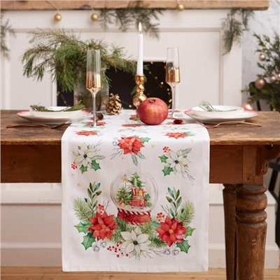 Дорожка на стол новогодняя Christmas red flowers 40×147 см, 100% хлопок, саржа 190г/м², белая