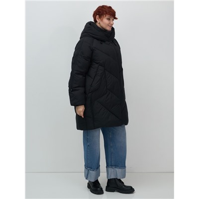 Пальто двубортная зимнее утепленное женское черного цвета 7732Ch