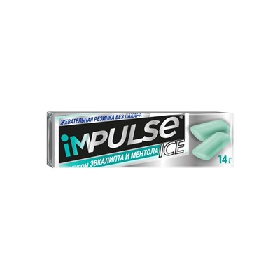 «Impulse ICE», жевательная резинка со вкусом эвкалипта и ментола, 14 г (упаковка 30 шт)