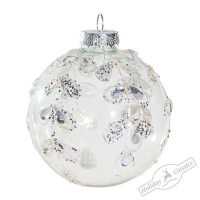 Шар "Серебряные листья" (стекло прозрачное) 8 см