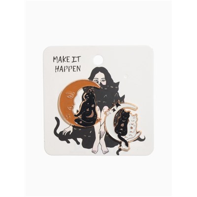 Набор значков (2 шт.) «Коты на Луне», цветной в золоте