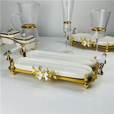 163-042 Набор из 2 овальных блюд 30,5см на подставке MELODY в под.уп.(х10)Фарфор, металл