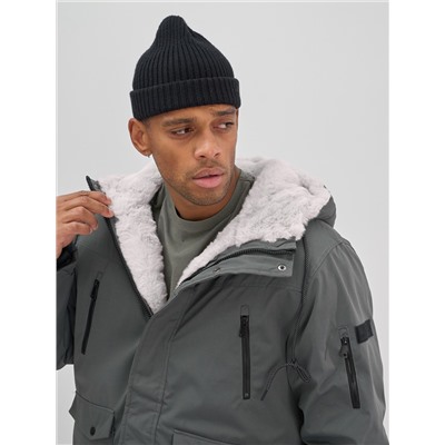 Парка мужская зимняя удлиненная с мехом серого цвета 8761Sr