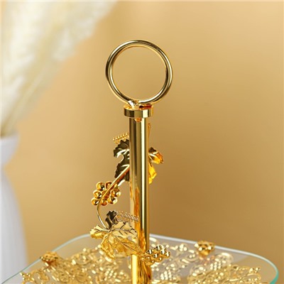 Этажерка-фруктовница квадратная, 2 яруса, 29×29 см, 17×17 см, высота 43 см, стекло, золотистая