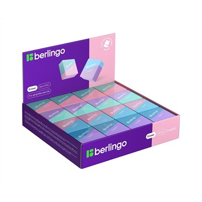 Ластик Berlingo "Haze ", прямоугольный, цвета ассорти, 34*34*14мм
